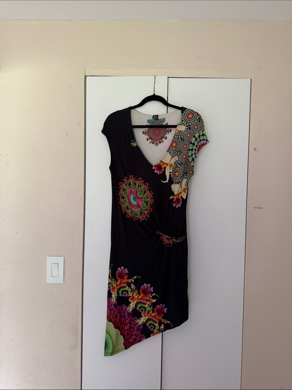 Desigual Pink Floral Mandala Dress with Teal Logo